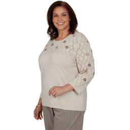 Plus Size Alfred Dunner Regent Street Floral Pointelle Sweater