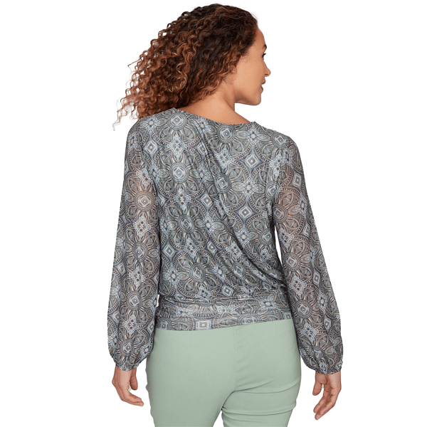 Petite Emaline Seabreeze Essence Long Sleeve Medallion Blouse