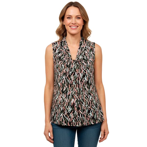 Petite Kasper Sleeveless V Neck Matchstick Abstract Blouse - image 