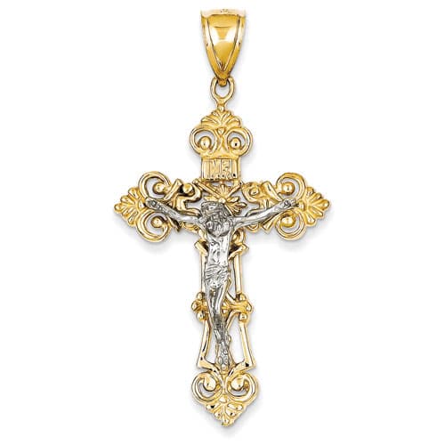 Gold Classics(tm) 14kt. INRI Fleur De Lis Crucifix - image 