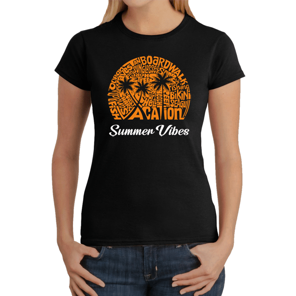 Womens LA Pop Art Summer Vibes Word Art T-Shirt