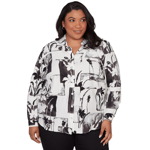 Plus Size Alfred Dunner Crowd Pleaser Floral Patchwork Button Fr