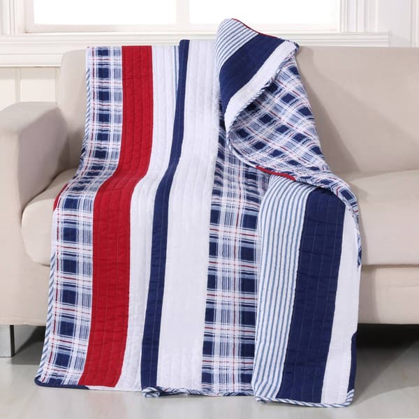 Greenland Home Fashions&#40;tm&#41; Nautical Stripe Reversible Quilted Throw - image 