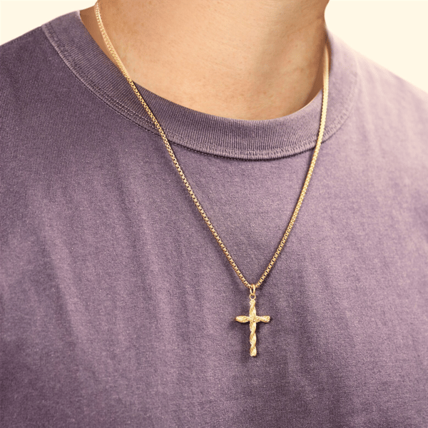 Mens Lynx Gold-Tone Ion Plated Stainless Steel Cross Pendant