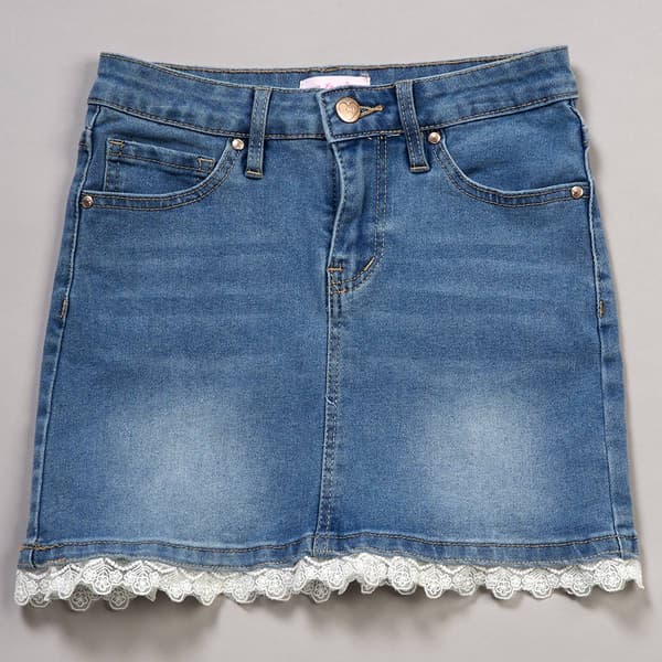 Girls (7-14) YMI(R) Lace Trim Denim Skirt