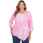 Plus Size Ruby Rd. Spring Oasis Knit Floral Asymmetrical Blouse - image 1
