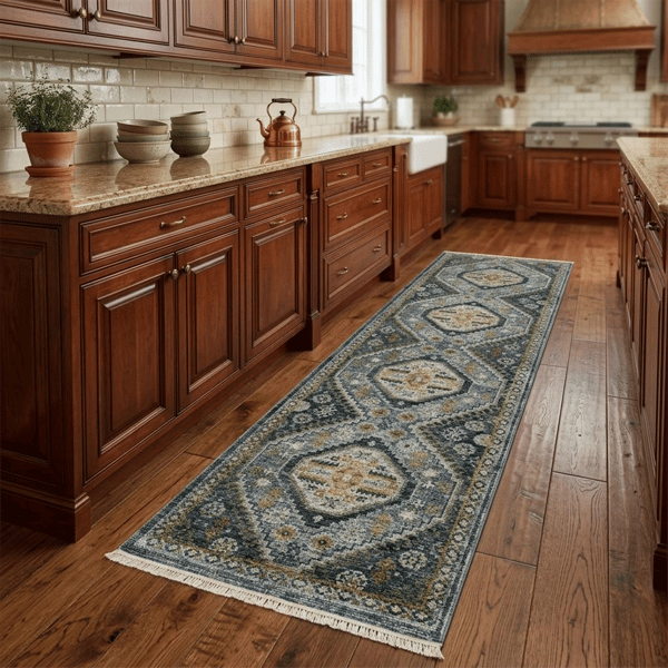 HomeRoots Blue Oriental Power Loom Stain Resistant Runner Rug - image 