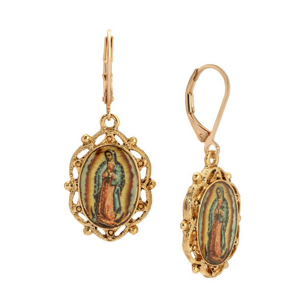 Symbols of Faith Our Lady of Guadalupe Decal Leverback Earrings - image 