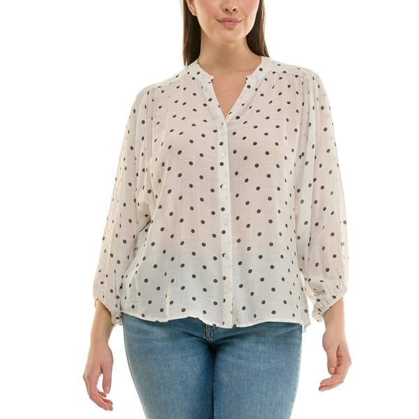 Womens Zac & Rachel 3/4 Sleeve Front Button Dot Blouse - image 
