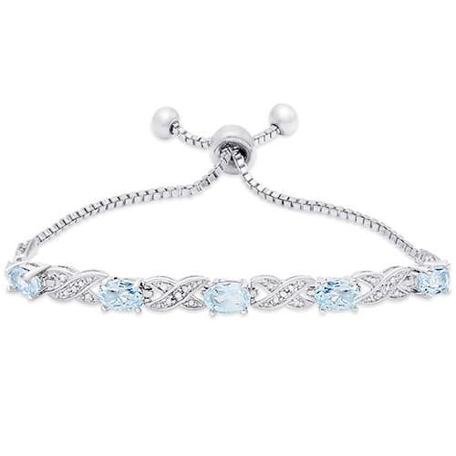 Gianni Argento Blue Topaz & Diamond Accent Adjustable Bracelet