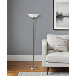 HomeRoots 71in. Silver Torchiere Floor Lamp With Bowl Shade