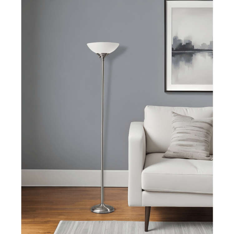HomeRoots 71in. Silver Torchiere Floor Lamp With Bowl Shade