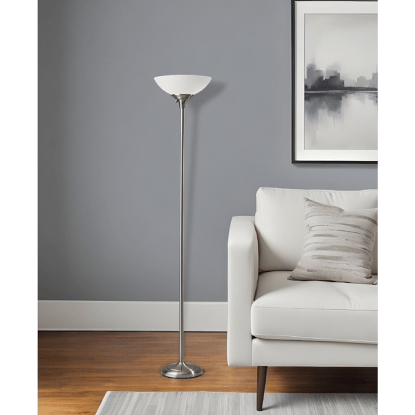 HomeRoots 71in. Silver Torchiere Floor Lamp With Bowl Shade