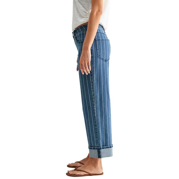 Womens CITY BLUES Striped 5-Pocket Straight Leg Cuffed Jeans
