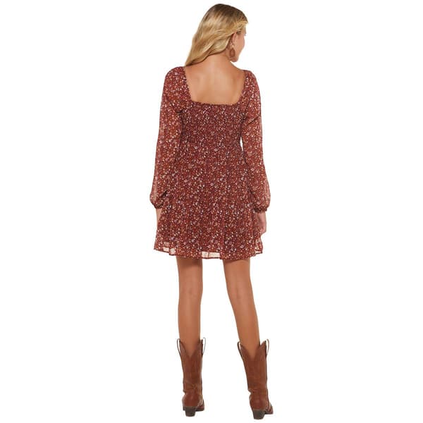 Juniors Derek Heart Long Sleeve Ditsy Tier A-Line Dress