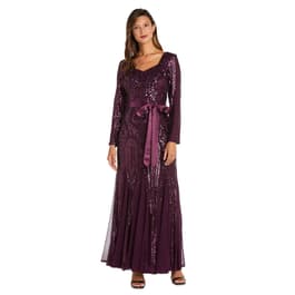 Womens R&M Richards Long-Sleeved Sequined Evening Gown