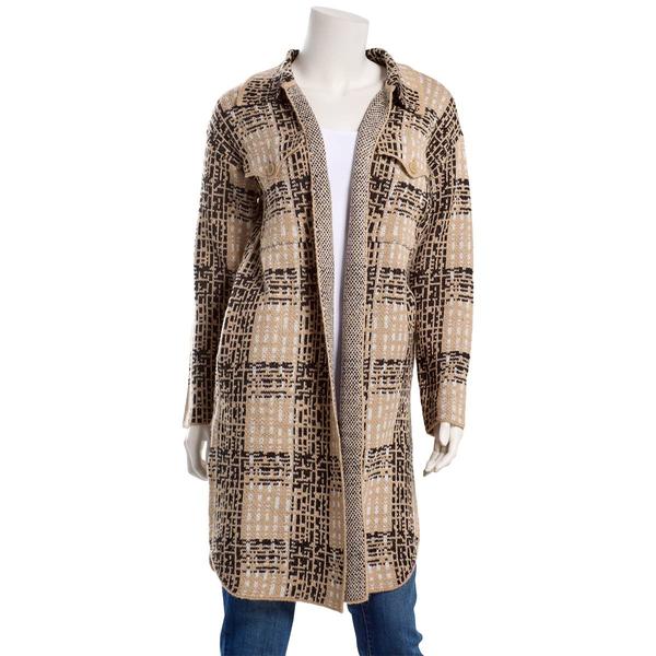 Womens By Design Long Sleeve Chest Pocket Plaid Cardigan