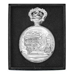 Mens Silver Alloy Engraved Car Pocket Watch - 37742