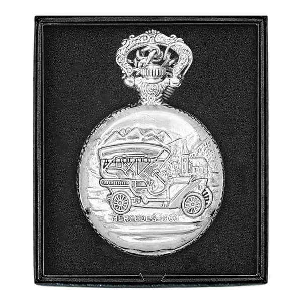 Mens Silver Alloy Engraved Car Pocket Watch - 37742