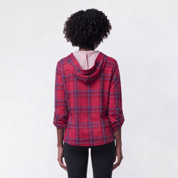Womens New York Laundry Long Sleeve Plaid Silver Button Hoodie