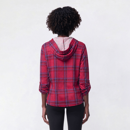 Womens New York Laundry Long Sleeve Plaid Silver Button Hoodie