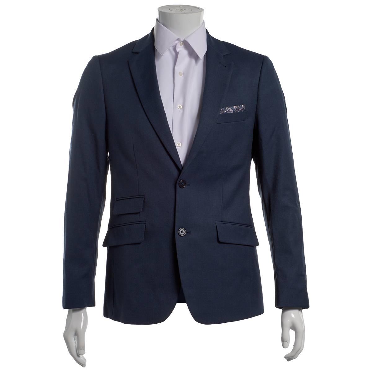Mens Paisley & Gray Solid Notch Jacket - Grey Blue