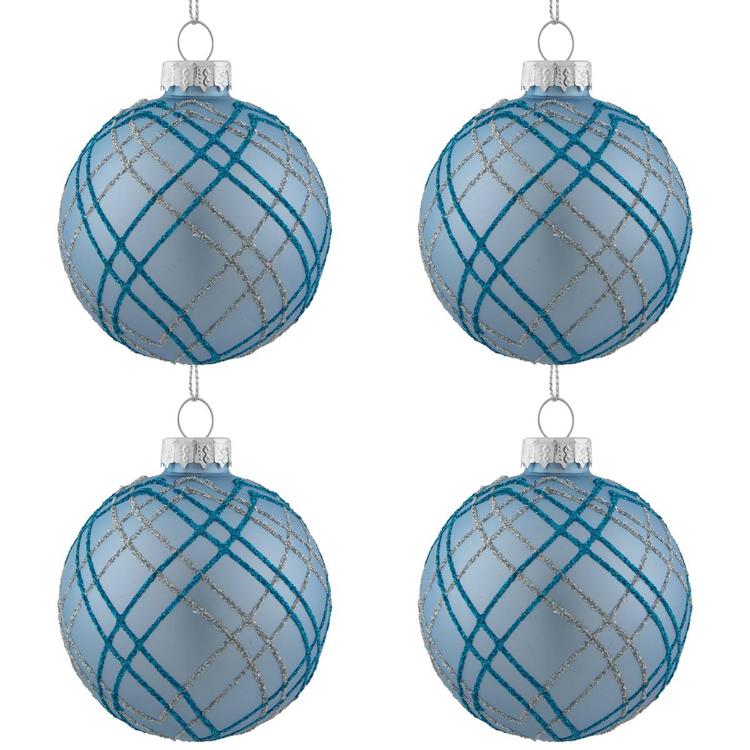 Northlight Seasonal 4pc. Silver Plaid Pattern Glass Ornament