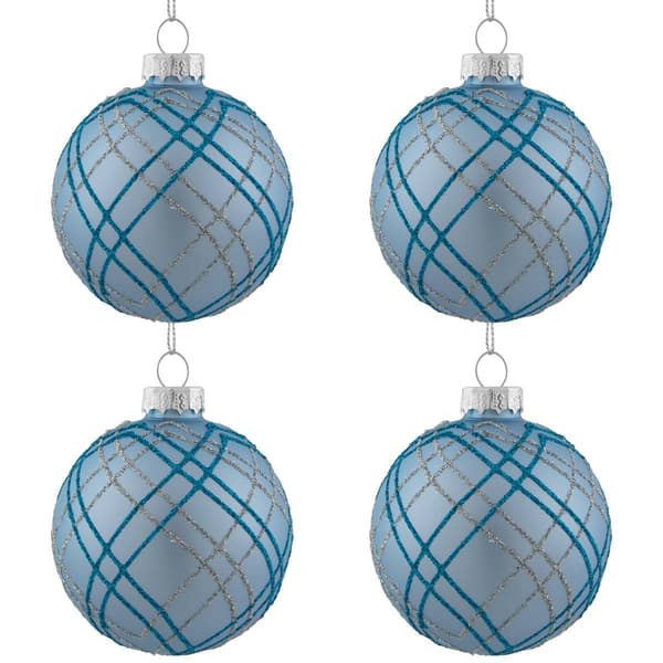 Northlight Seasonal 4pc. Silver Plaid Pattern Glass Ornament - image 