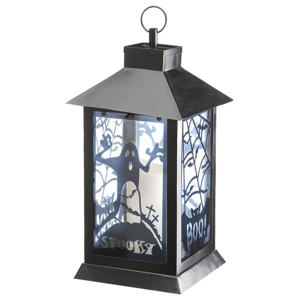 National Tree 16in. Black Halloween Ghost Lantern