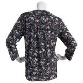 Womens Napa Valley 3/4 Sleeve Floral Pleat Knit Henley-Blue/Pink