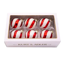 Kurt Adler 6pc. Gold, Red, & White Glass Ball Ornaments Set