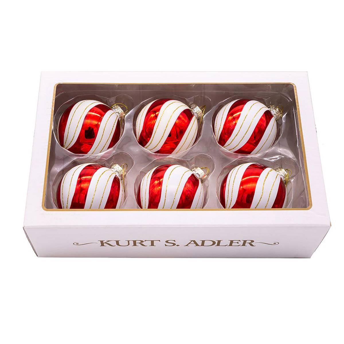 Kurt Adler 6pc. Gold, Red, & White Glass Ball Ornaments Set