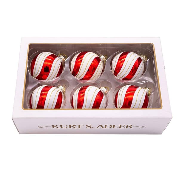 Kurt Adler 6pc. Gold, Red, & White Glass Ball Ornaments Set