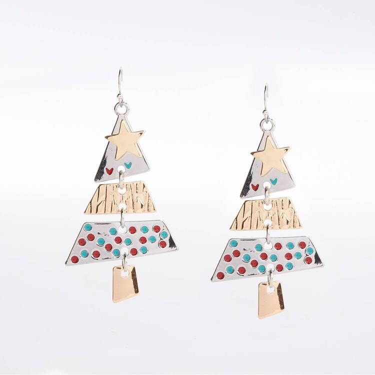 Mixed Metal Christmas Tree Earrings