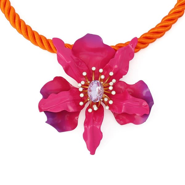 Betsey Johnson Hothouse Bloom Orchid Pendant Statement Necklace