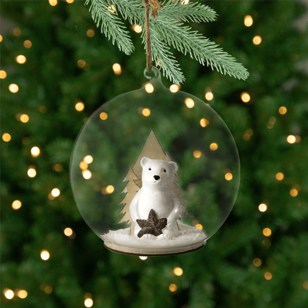 Northlight Polar Bear in Snow Glass Globe Christmas Ornament - image 