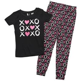 Big Kids Short Sleeve XOXO Hearts Jogger Pajama Set