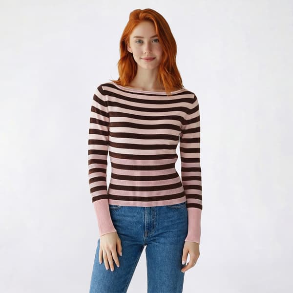 Juniors No Comment Stripe Boat Neck Pullover Cropped Sweater - image 