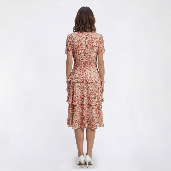 Womens Perceptions Short Sleeve Floral Tier Hem Midi Dress