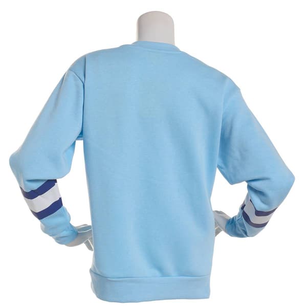 Juniors Stitch Chenille Patch Stripe Sleeve Oversized Sweatshirt