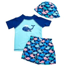 Toddler Boy Floatimini&#40;R&#41; 3pc. Whale Rash Guard Swim Set w/ Hat