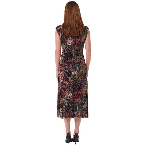Womens Connected Apparel Sleeveless Floral Ruched Midi Dress