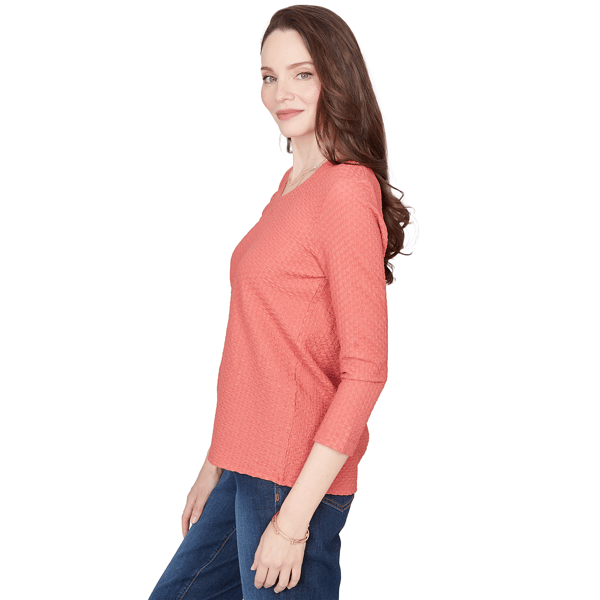 Plus Size Emaline Key Items 3/4 Sleeve V Neck Textured Tee