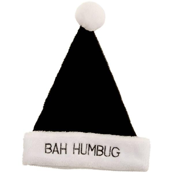 Plush Santa Hat with Embroidered Bah Humbug - image 
