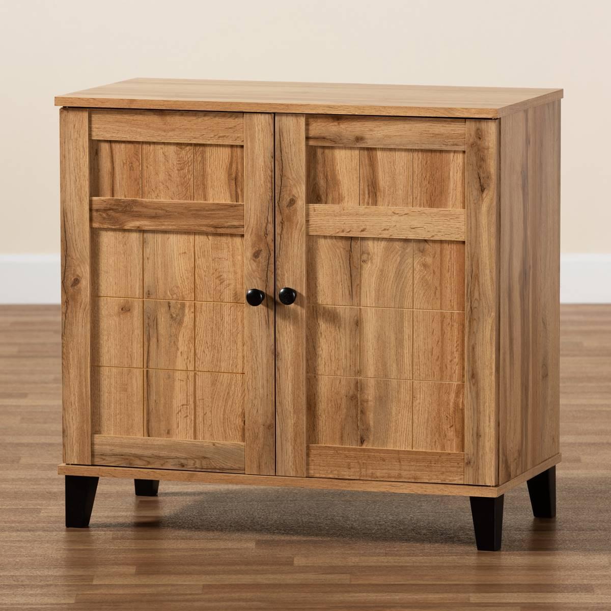 Baxton Studio Glidden Oak Brown Wood 2-Door Shoe Storage Cabinet