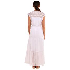 Womens Luxology Short Sleeve V-Neck Lace Trim Gauze Maxi Dress
