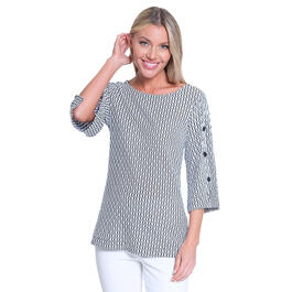 Womens Ali Miles 3/4 Button Sleeve Textured Top with Drawstring
