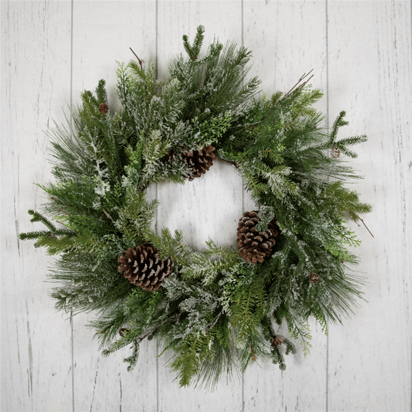 Northlight 28in. Frosted Mixed Pine & Cedar Christmas Wreath