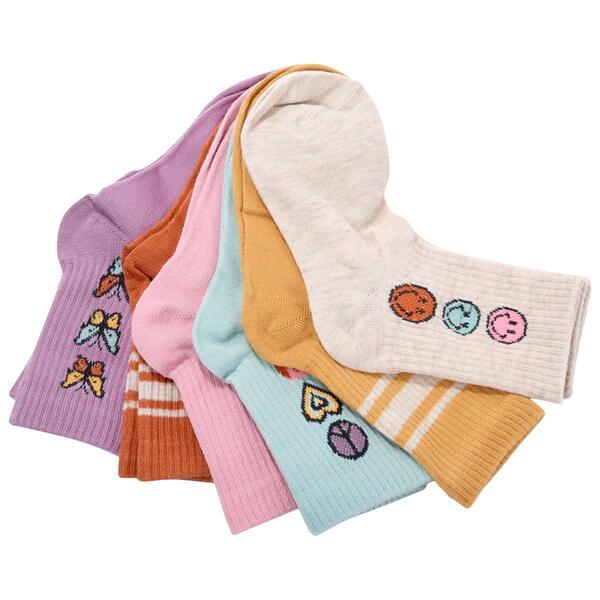 Girls Capelli New York 6pr. Triple Retro Icons Ribbed Crew Socks - image 
