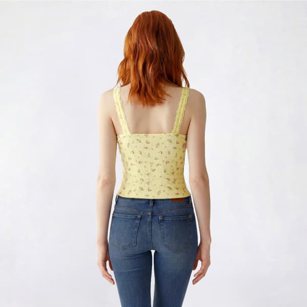 Juniors Madden Girl Floral Tie Front Lace Neck Trim Tank Top